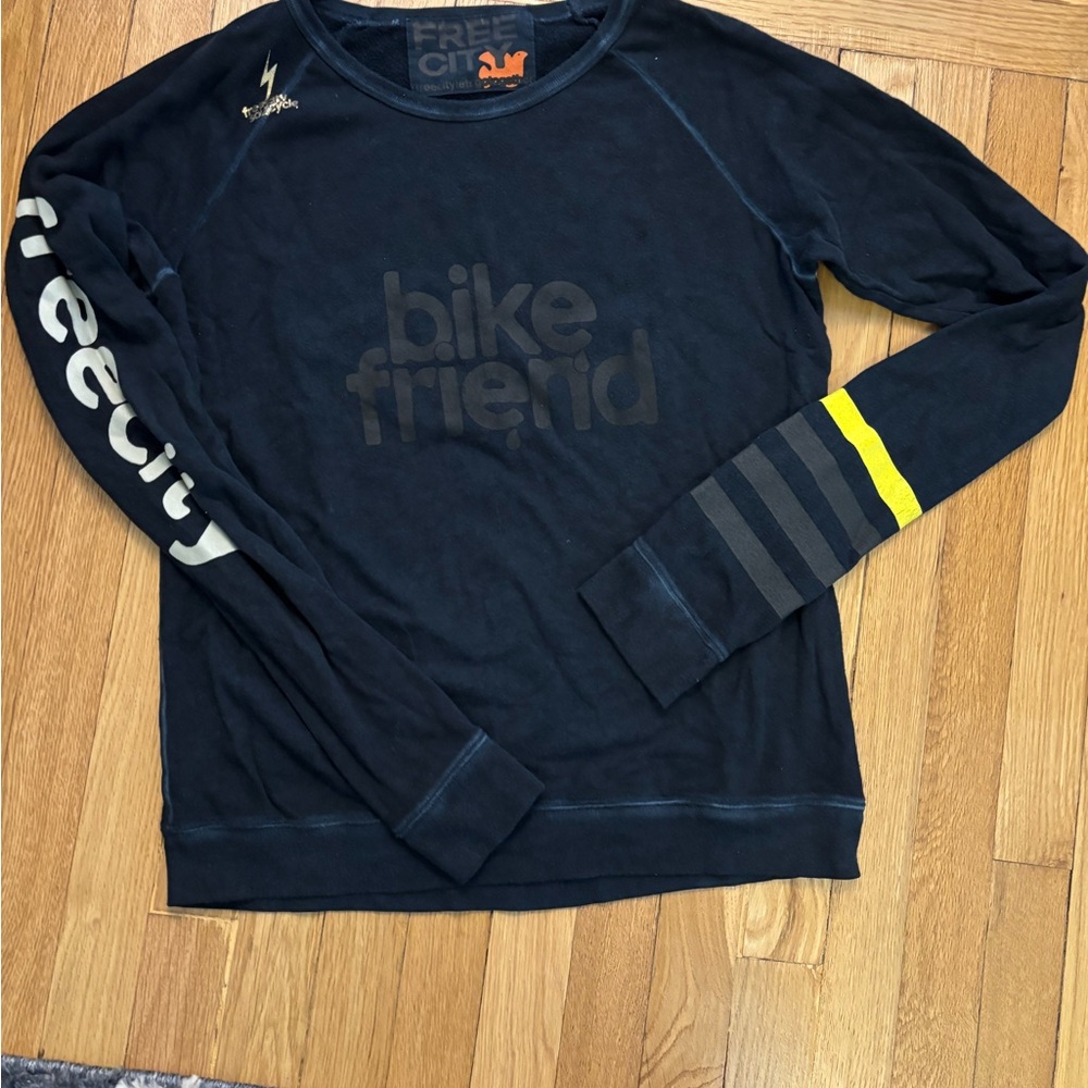 Freecity Men's Dark Blue Crewneck Sweater with Yellow Accent